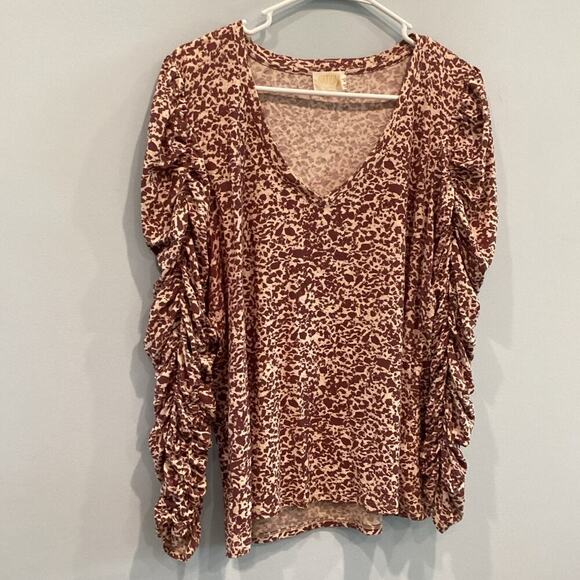 Nation Ltd Renee Shirred Sleeve V-Neck Size XL Pima Cotton Red Preppy Classic - Picture 4 of 13